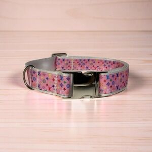 Luxury LV Dog Collar, Size L Colorful,, 1" Wide, Great Quality, Pink